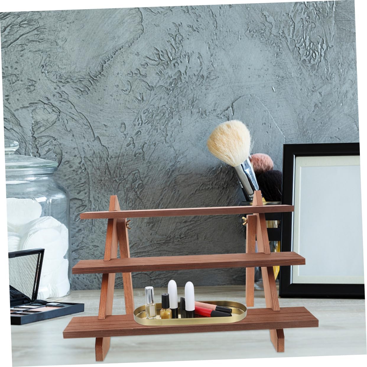 Rustic Wooden Plant Stand Stylish Tabletop Display Shelf for Flowerpots Multi-purpose Wood Storage Rack for Home Decor and Organizing Plants and Accessories