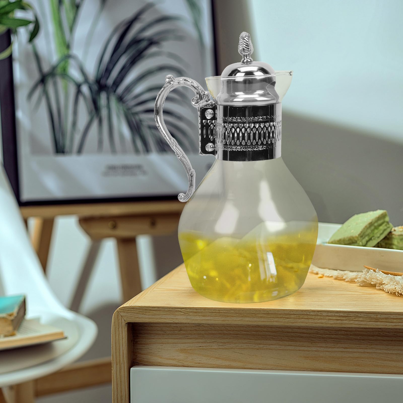 GALPADA Heizbare Glas Teekanne im Europäischen Stil mit Großer Kapazität und Zinklegierung Leicht zu Reinigen für Haushalt und Nachmittagstee