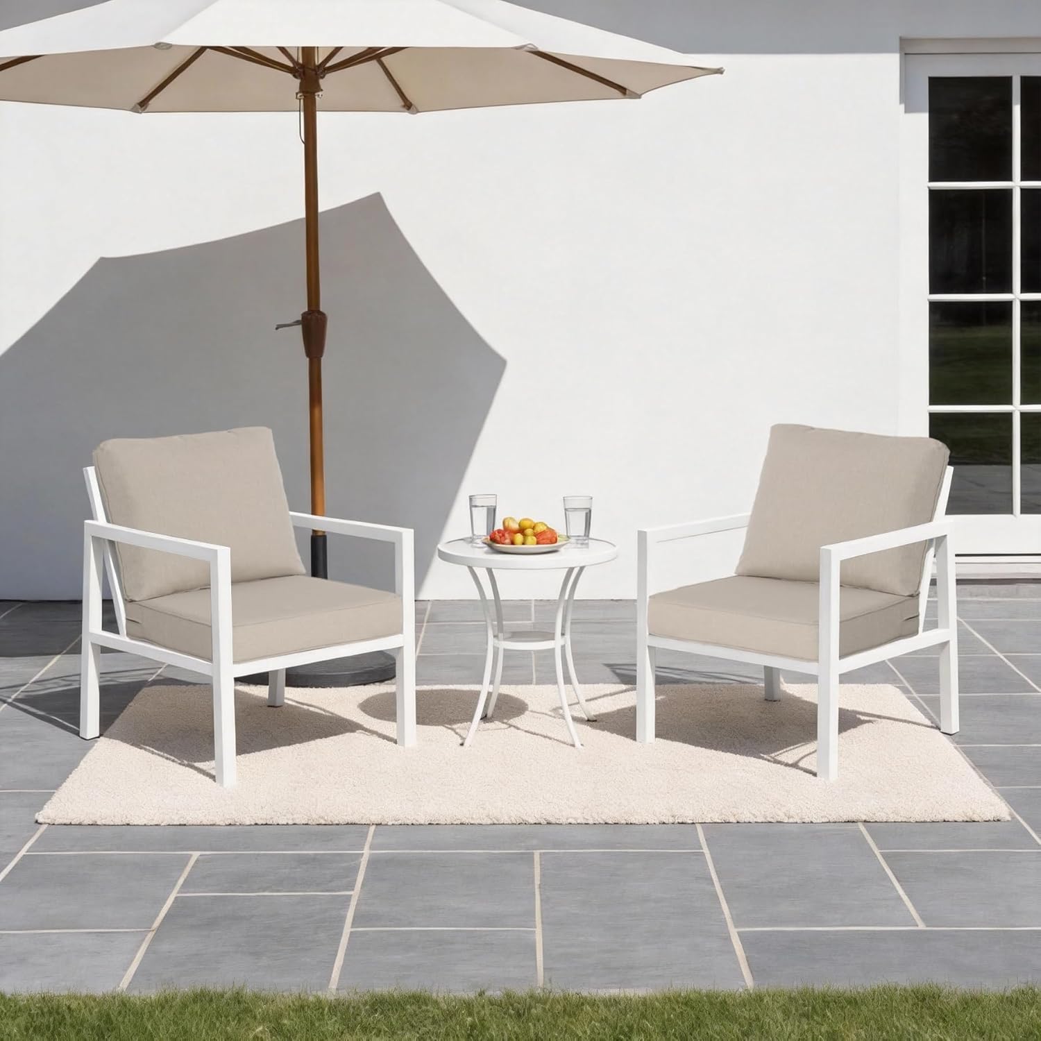 24x27.5 Inch Outdoor Deep Seat Cushions Set of 2,Thick High-Density Foam, Water-Resistant, Piped Edges & YKK Hidden Zipper for Patio Furniture,Putty
