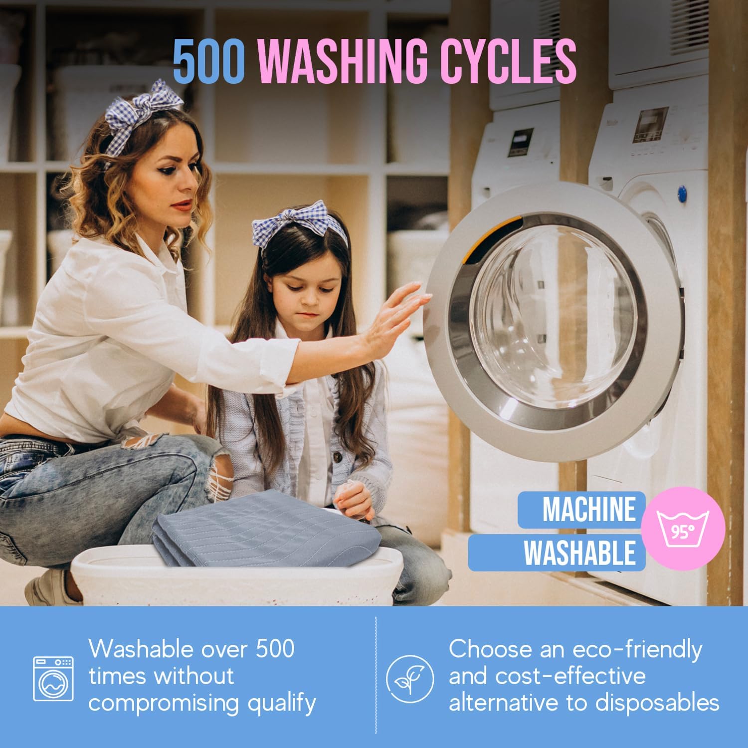 Washable Underpads 31" x 36" (Pack of 4) Incontinence Bed Pads, for Kids, Adults, Elderly and Pets, Heavy Absorbency, Waterproof, Reusable