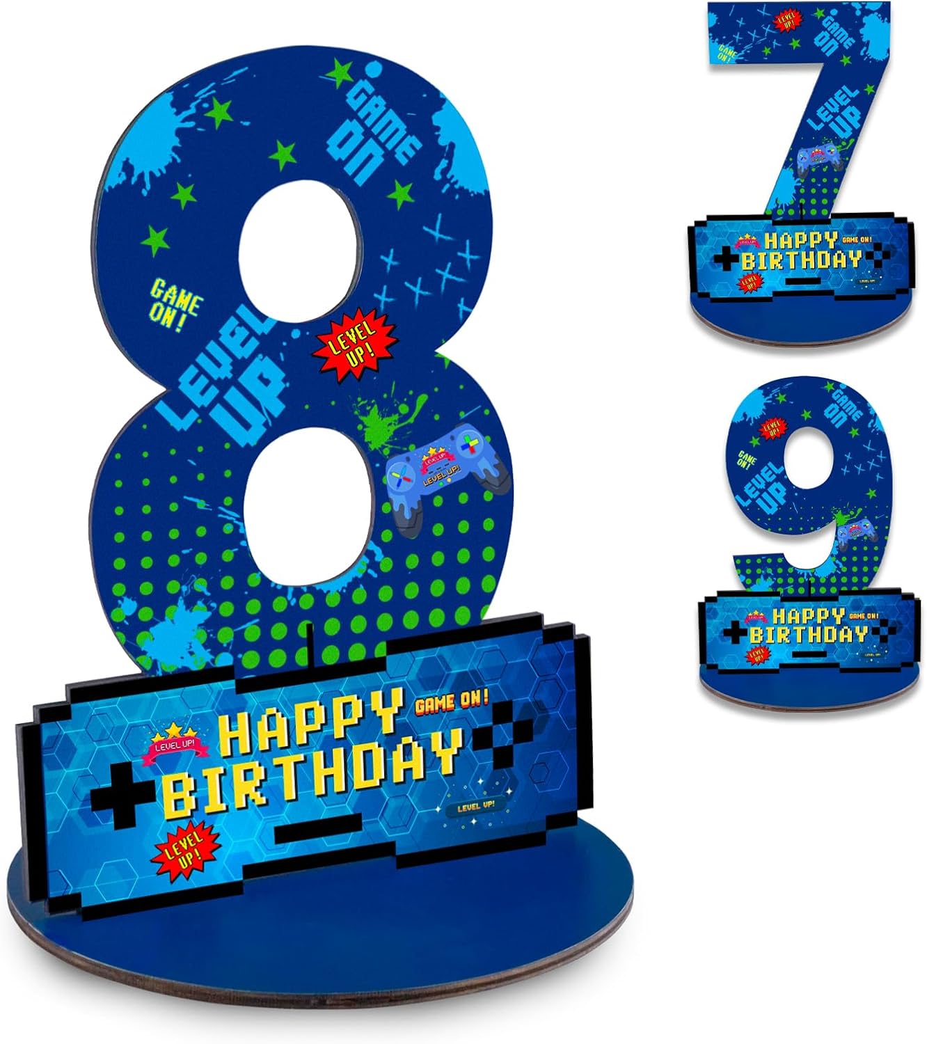 Video Game Birthday Party Decorations, Video Game Birthday Number Sign Centerpiece, 8th Table Topper Wooden Centerpiece for Gaming Theme 8th Birthday Supplies (8th)