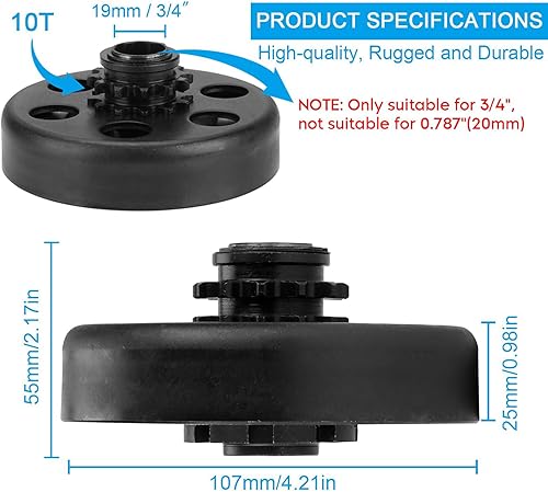 Vista 2 de Youxmoto Embrague de Go Kart con Orificio de 3/4" y 10 Dientes para Cadena #40/41/420, Embrague Centrífugo Predator 212 hasta 6.5 HP, Compatible