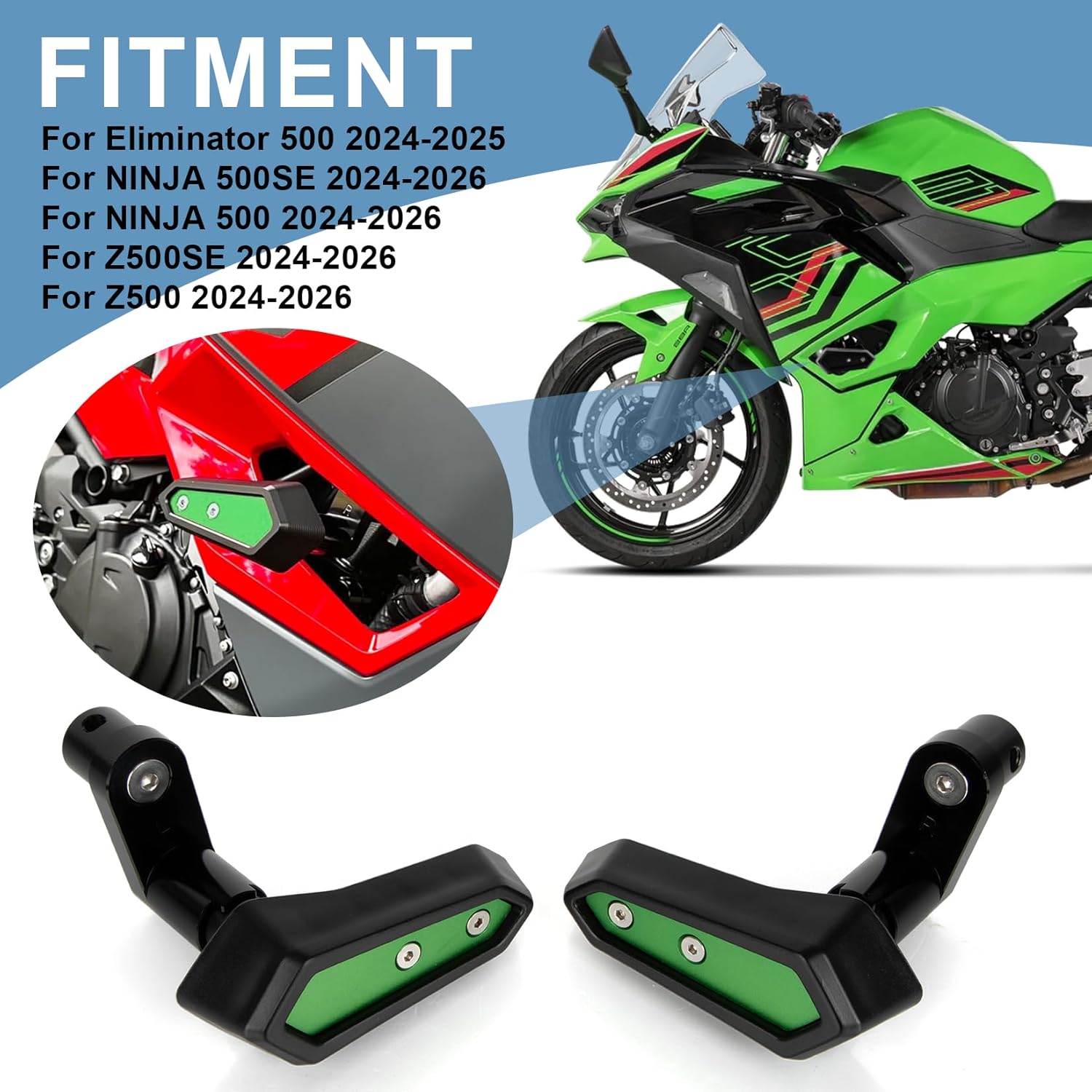 PSLER Ninja 500 Frame Slider - Engine Anti-Fall Protection Cover Impact Engine Drop Pad Motorcycle Crash Protector Body Sliders for Ninja500 Z500 SE 2024 2025,Black