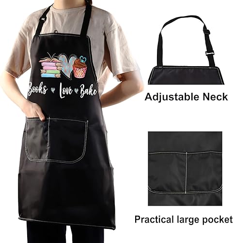 Miniatura 4 de BWWKTOP Delantal para amantes de los libros con bolsillos, regalos para panaderos, libros de amor horneado ajustable para bibliotecarios y amantes