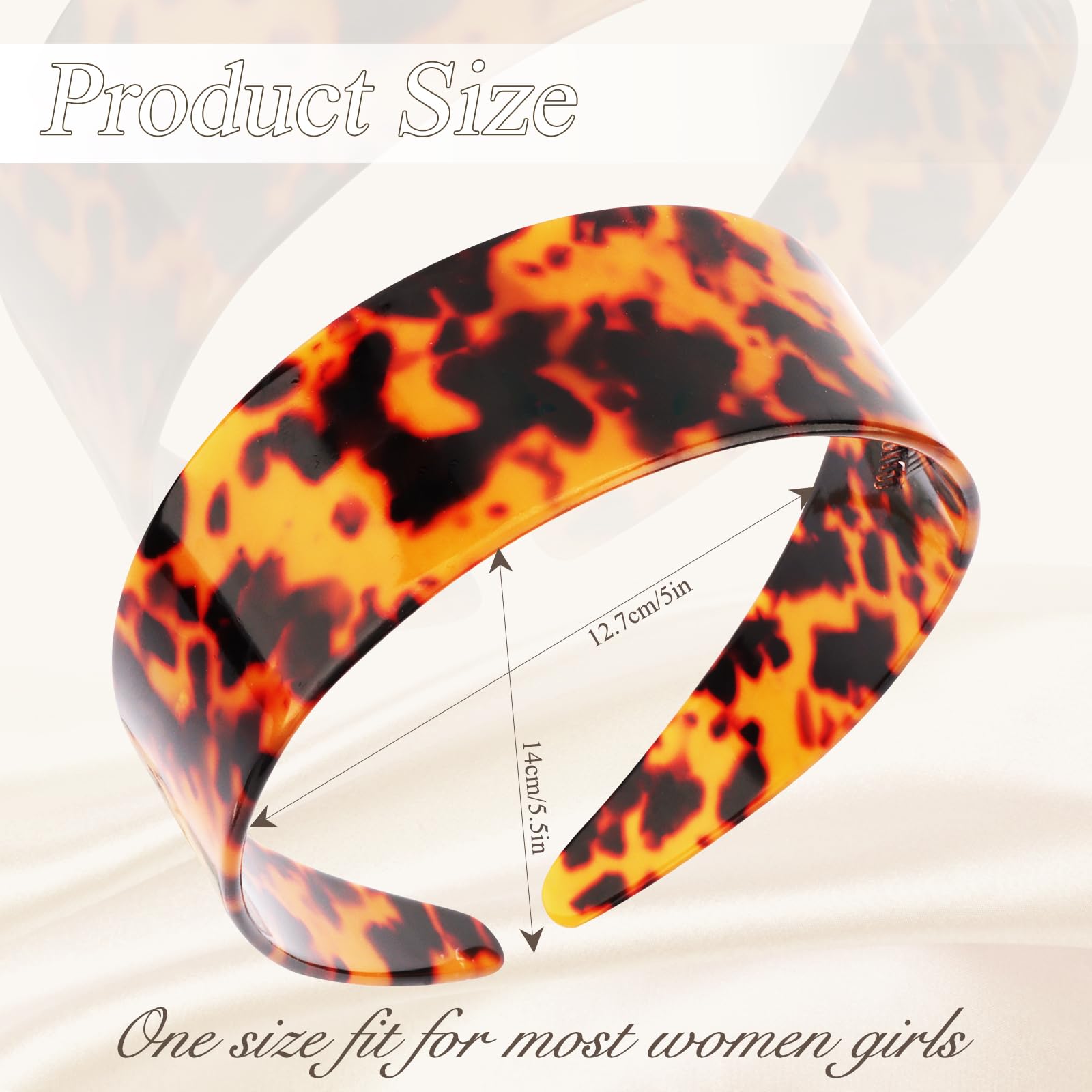Wide Tortoise Shell Headband with Teeth, Non-Slip Hairband for Women Tortoise Shell Headband – Thick Wide Acetate Hair Band with  main image 2