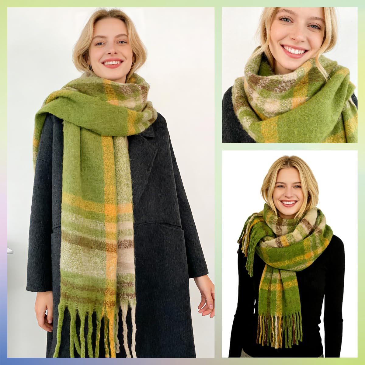 Large Scarf Colorful CashmereThick Tassel Scarf for Women Fall Winter Warm Big Shawl Blanket Scarves & Wraps Gifts - Image 2