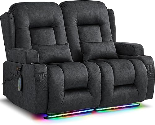 Miniatura 24 de URRED Sofá reclinable de dos plazas con masaje y calor, sofá biplaza reclinable eléctrico con consola, asiento de cine en casa con luces LED,