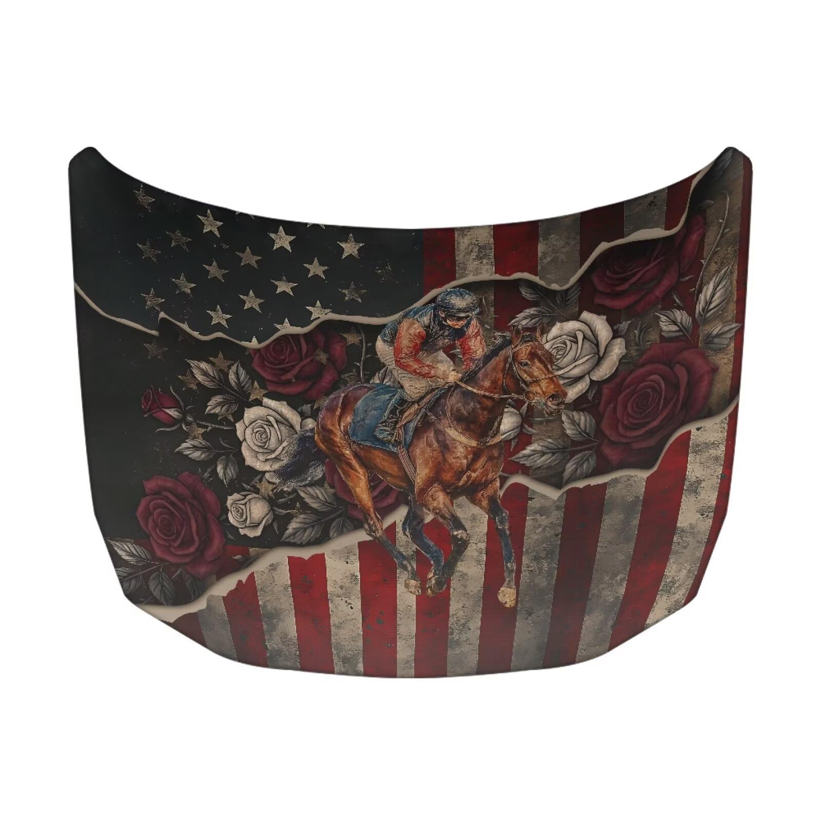 Hood Cover Protector for Compact SUV Trucks Sedans, 59×39 Inch Stretchable Car Hood Flag,Horse and American Flag All-Season Protection for Cars Decor