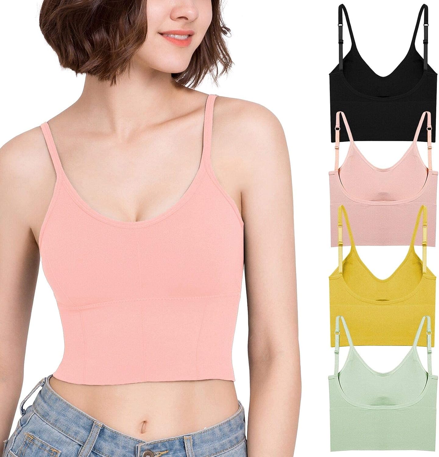 Eleplus 4 Pieces Comfy Sleep Bra for Women Cami Lounge Bra Wirefree Padded Bralettes Longline Pack of 4 - Image 2