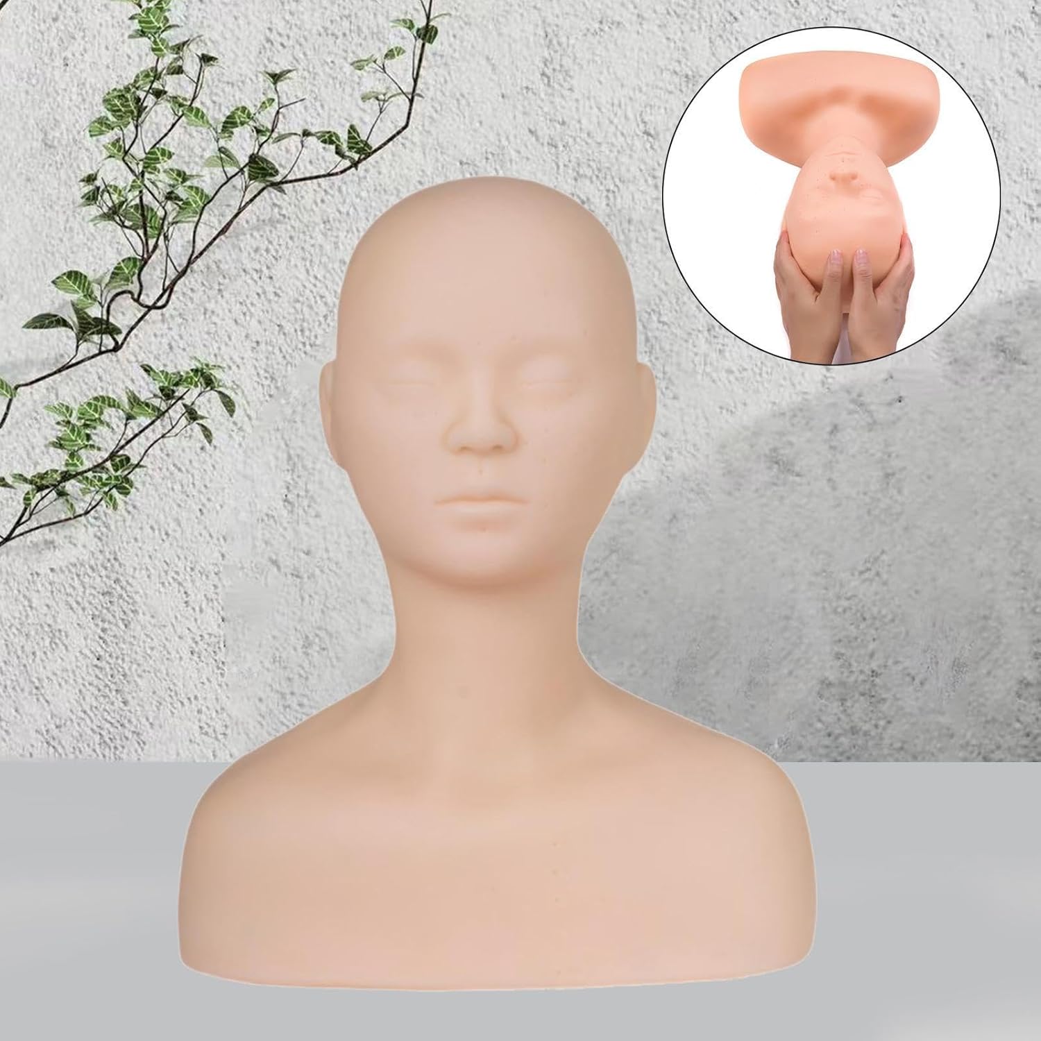 Training Mannequin Silicone Massage Head Professional Practice Face with Shoulders Manikin Head Model Makeup Head for Makeup
