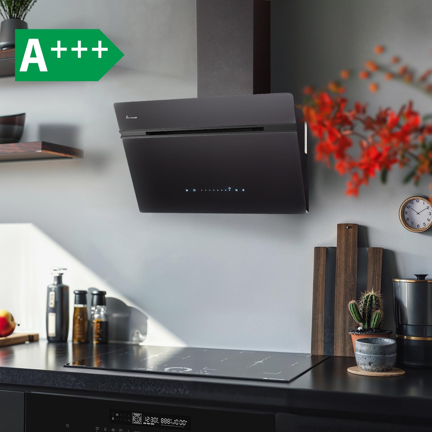 KKT KOLBE Dunstabzugshaube 60 cm 782 cbm/h Umluft Abluft Kopffrei Wandhaube Schwarz Glas WiFi SensorTouch LED