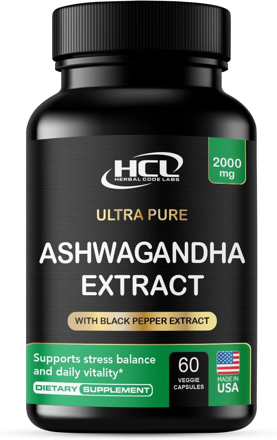 Organic Ashwagandha Capsules 2000 MG Root Powder Extract with Black Pepper & Lemon Balm 2 Month Supply - Natural Way to Relieve Stress
