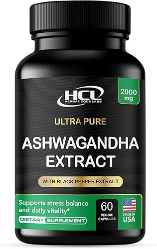 Cápsulas orgánicas de Ashwagandha de 2000 mg de extracto de polvo de raíz con pimienta negra y bálsamo de limón, suministro de 2 meses, forma