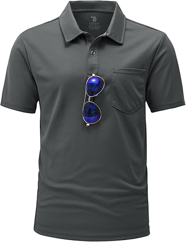 BGOWATU Camisas polo de manga corta con cuello para hombre, camisas de golf de secado rápido con bolsillo
