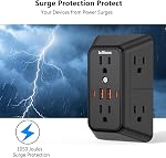 Surge Protector Outlet Extender, 6 Outlet Extender with 4 USB Charging Ports (2 USB C), 3 Sided Multi Plug Wall Adapter for Home, Office, Travel-2 Pack,Black