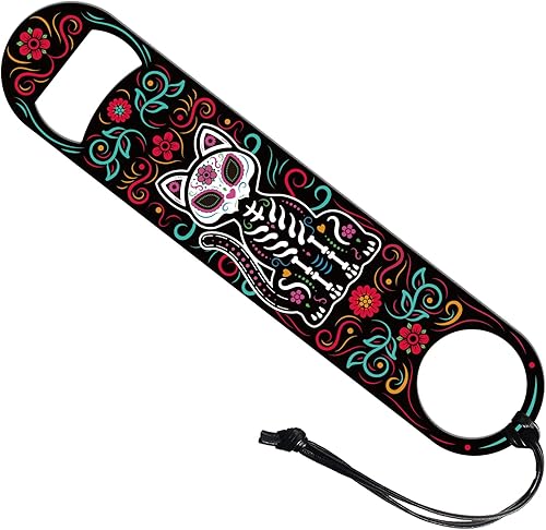 GLOBLELAND Abrebotellas de acero inoxidable con diseño de esqueleto de gato, 7 x 1.5 pulgadas, abrebotellas plano, regalo para el hogar, cocina,