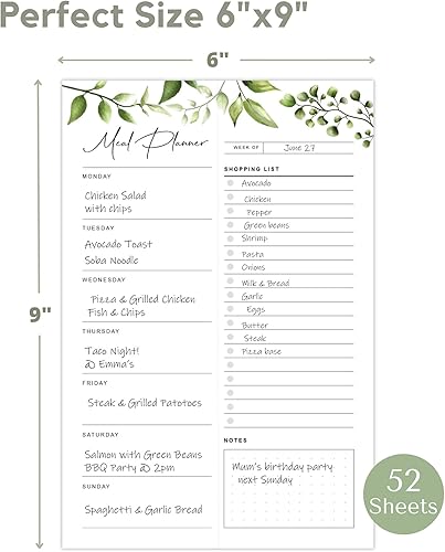 Miniatura 5 de Bloc de notas magnético para planificación de comidas para refrigerador, 52 hojas sin fecha, bloc de notas de planificación de comidas de 6 x 9