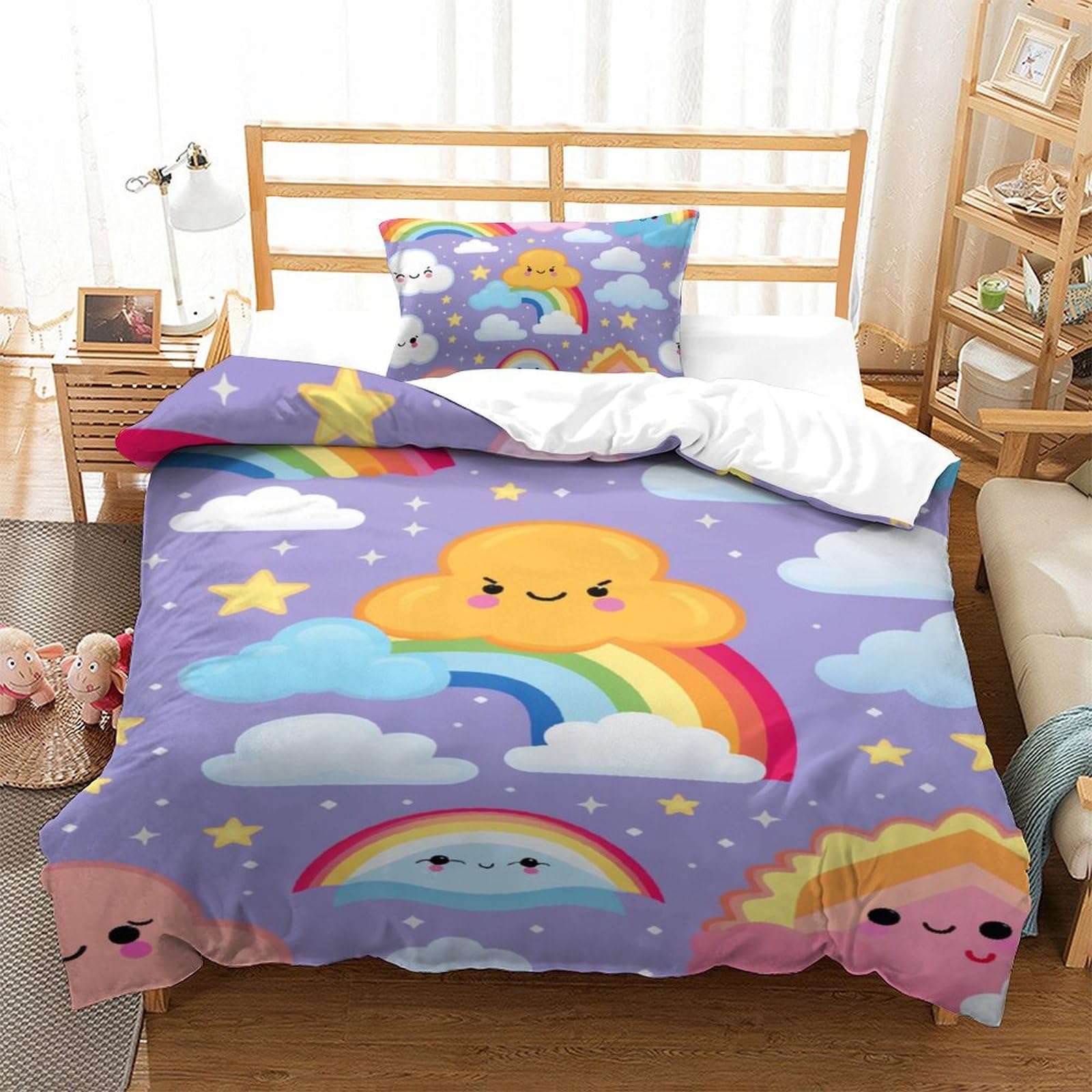 Housse de couette 2 pièces 135x200cm Rainbow literie enfant avec taie d'oreiller