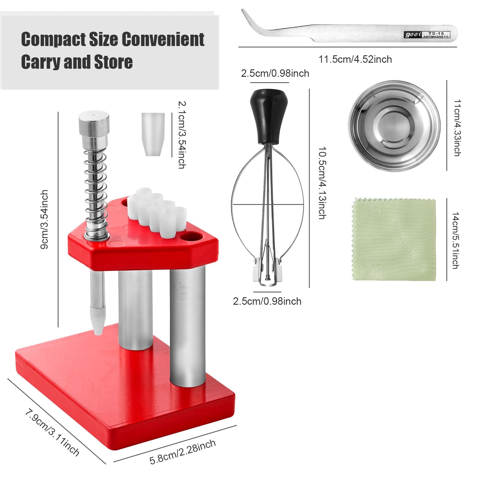 fisima Watch Puller Remover Lifter Puller Plunger Remover Set + 3pcs Cleaning Cloth + Tweezer + Round Metal Plate