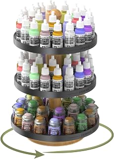 Evemodel Rotatable Paint Organizer Pigment Bottle Spinning Rack Stand Desktop Holder Shelf (2 layers small and 1 layer big holes)