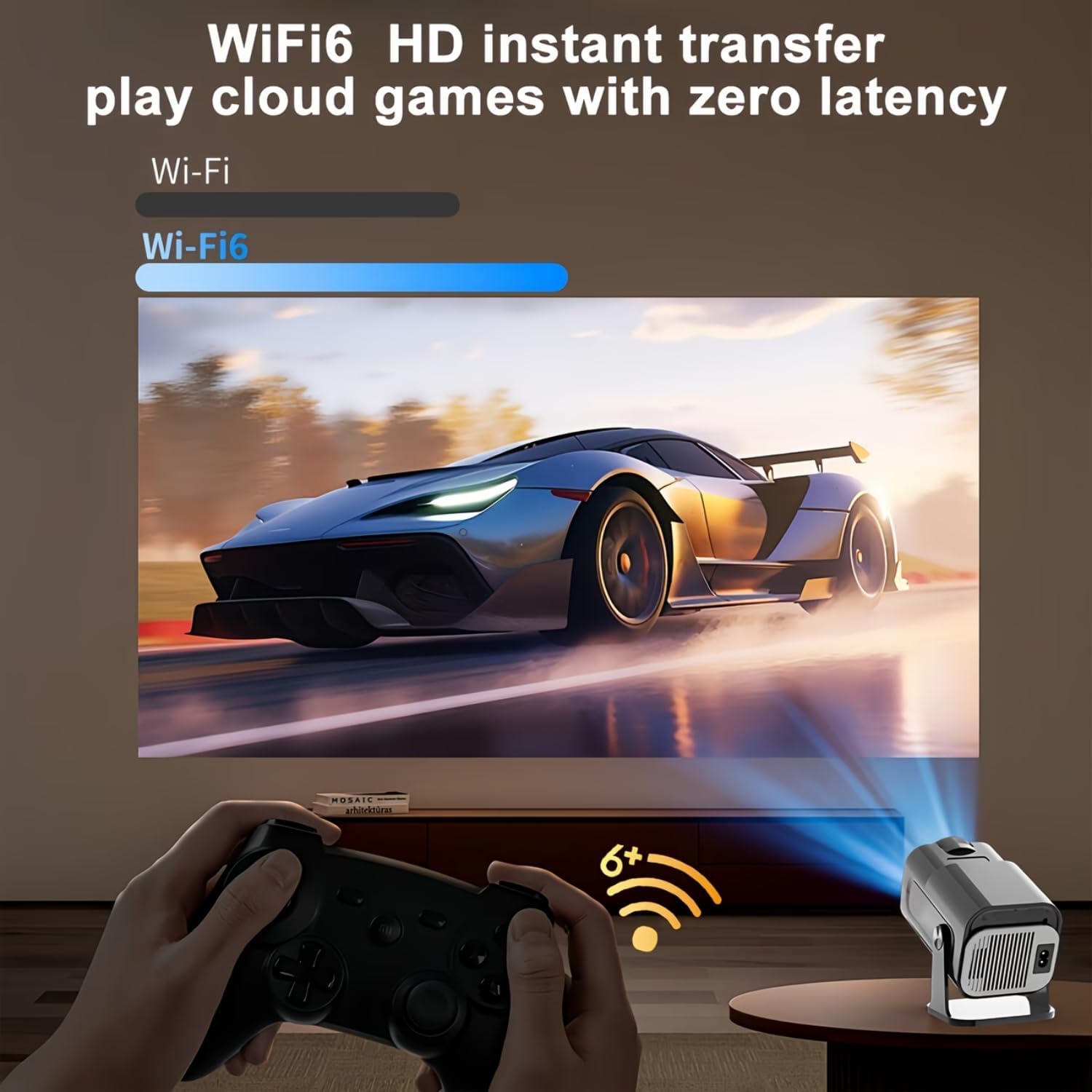 4K Projector with WiFi and Bluetooth Portable Movie projector, Auto Keystone 180°Rotation Ceiling Projector for Bedroom, Compatible With HDMI/USB/TV Stick/Smartphone/Laptop