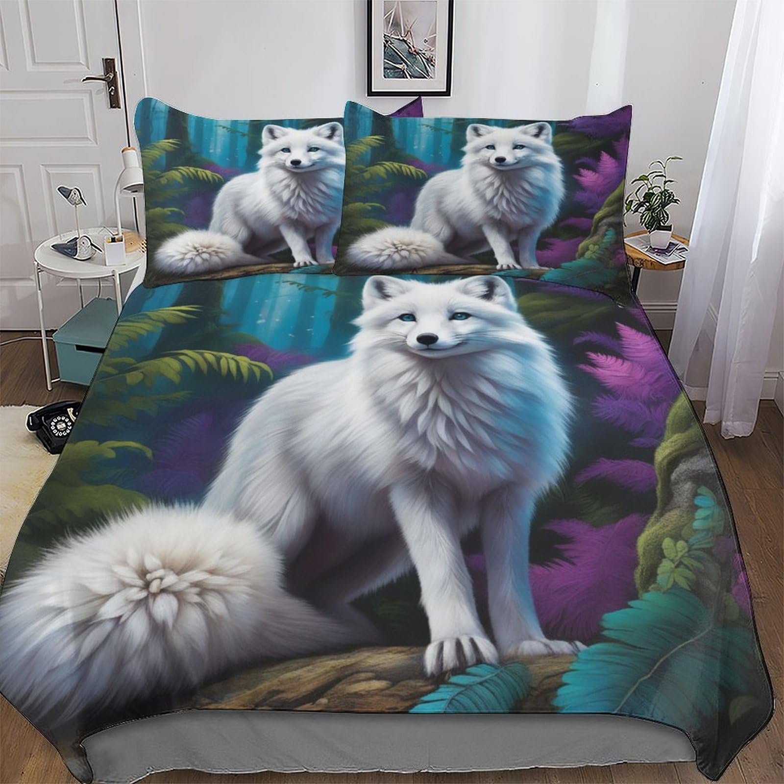 Parure de lit renard 3D 200x200cm avec housse de couette en microfibre et taies pour lit double