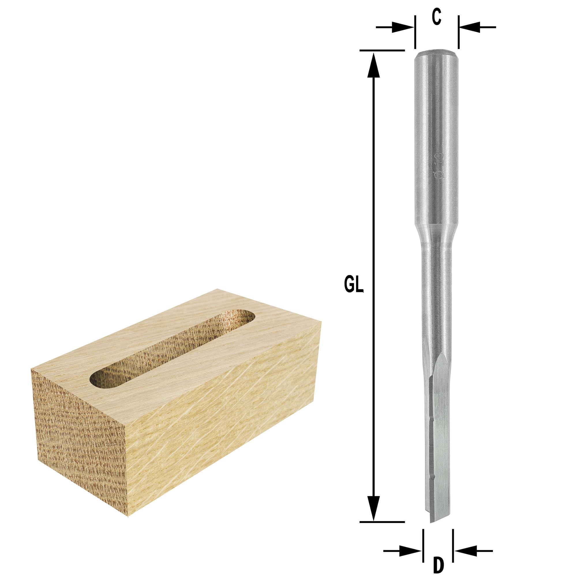 ENT 25453 Mèche à trou oblong, acier à outils, queue (S) 13 mm, Ø 8 mm, longueur utile (NL) 60 mm, GL 115 mm, SL 50 mm, rotation à droite, version droite