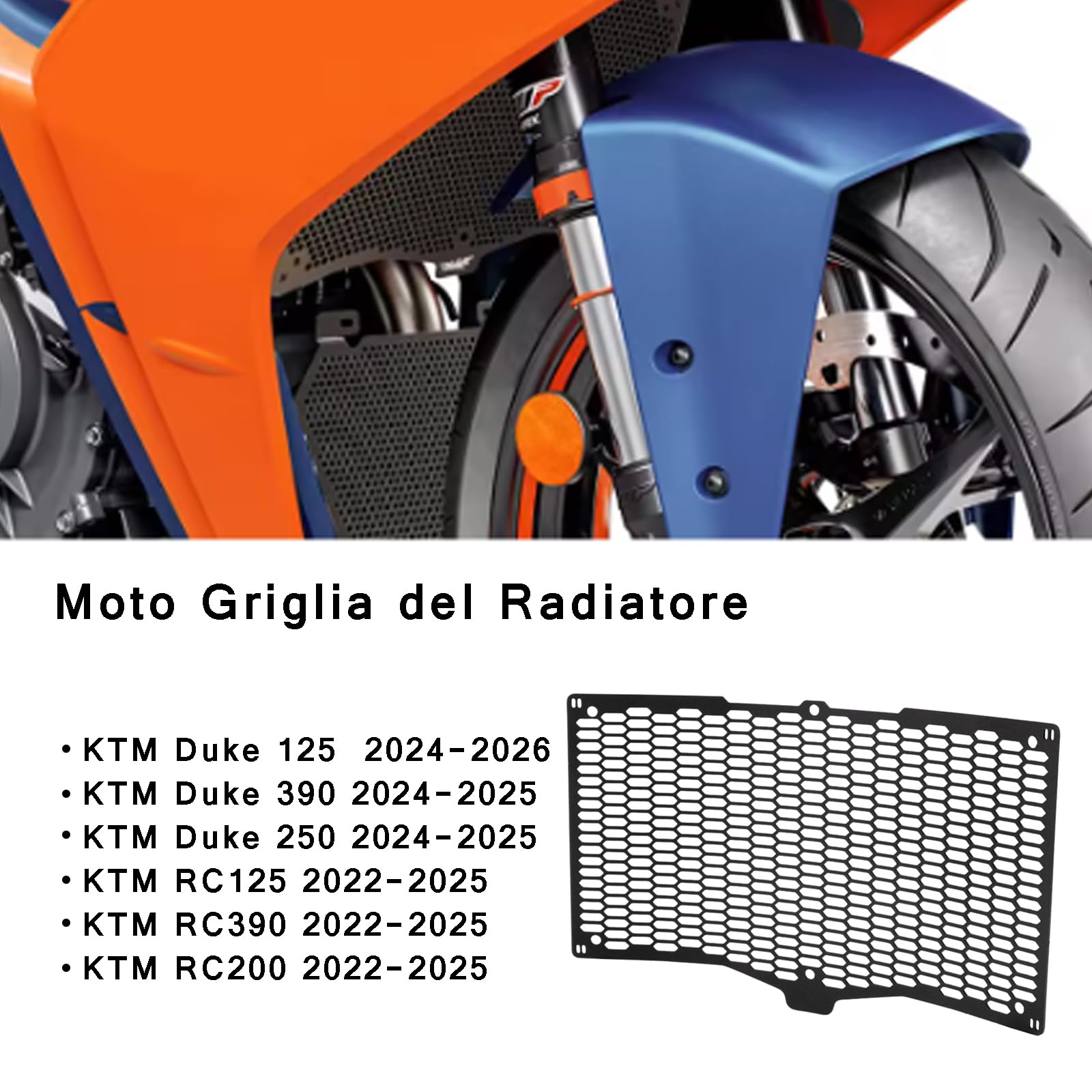 Duke 125 390 Radiador Protección Moto Rejilla Radiador Cubierta para DUKE 390 125 RC125 RC390 RC200 2022 2023 2024 2025 2026 - Negro