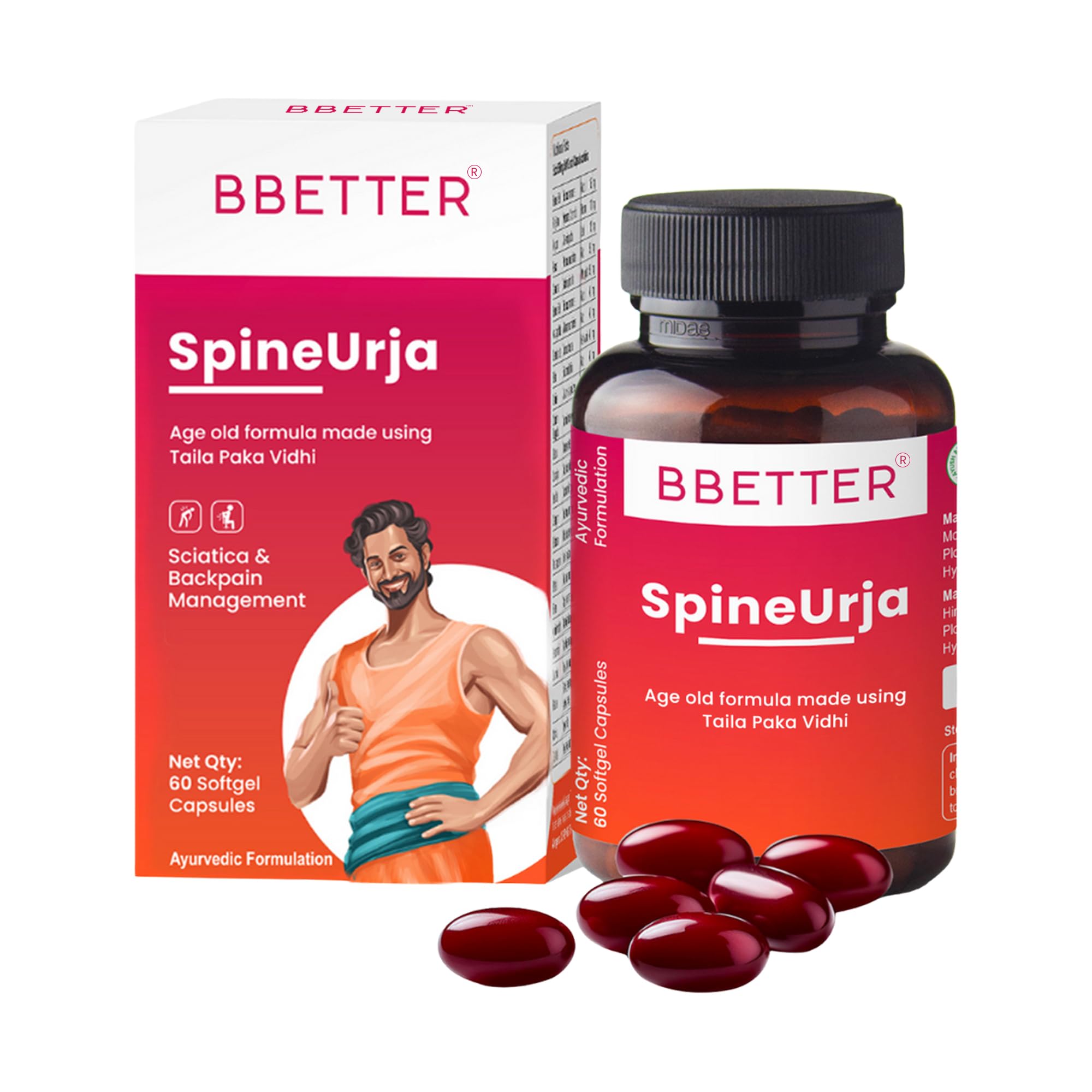 BBETTER SpineUrja -Lab Tested Ayurvedic Medicine for Lower Back Pain Relief & Sciatica Relief | Made by Taila Paka Vidhi Method | 60 Softgels-image-10