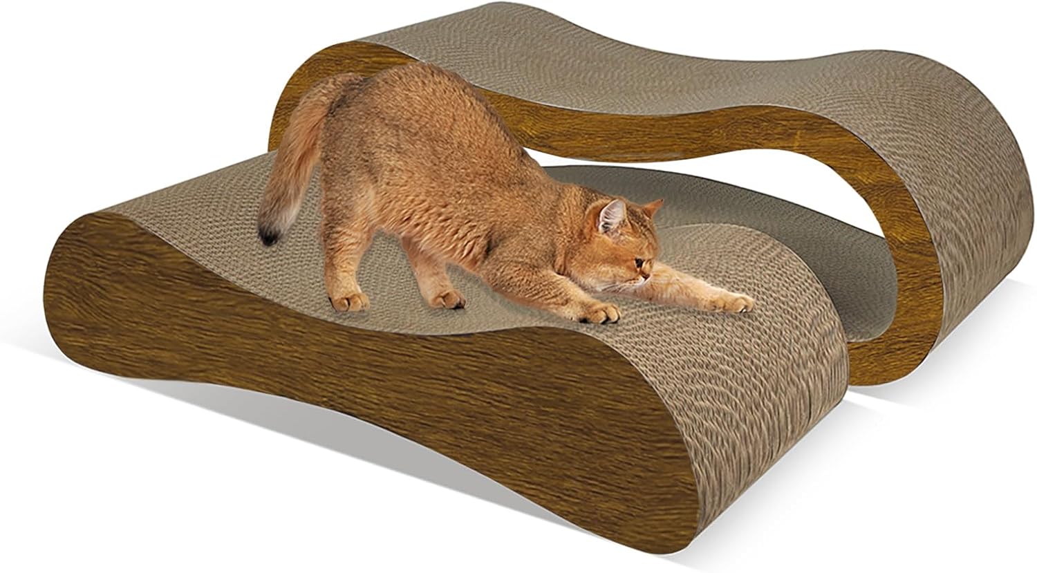 2 in 1 Cat Scratcher Lounge, Premium Cat Scratching Board, Cat Scratcher Set, Scratch-Resistant Cat Scratching Post Large (27.5L X 9H in.) and Small (24.5L X 6H in.), Corrugated Cardboard