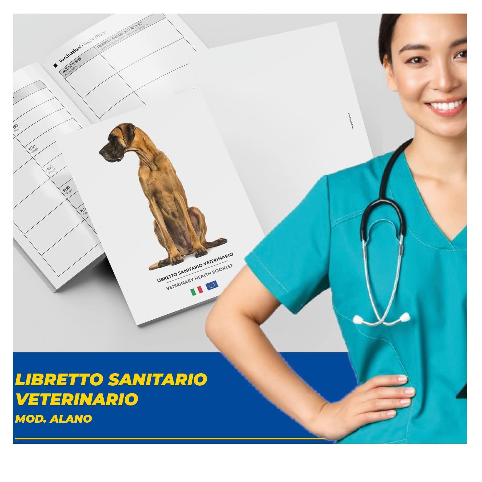 LIBRETTO SANITARIO VETERINARIO 15X21 CM - ALANO - ideale per i nostri amici a 4 zampe (100)