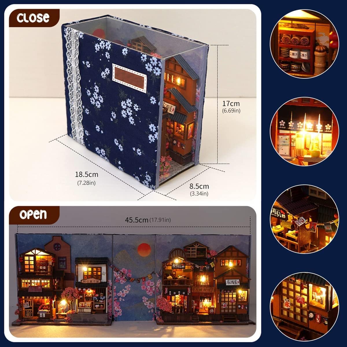 Kit fai da te in miniatura, per casa delle bambole fai da te, libreria, inserto decorativo per vicolo, case in miniatura fai da te, con luce a LED, inserto per mensola e vicolo in miniatura, set da