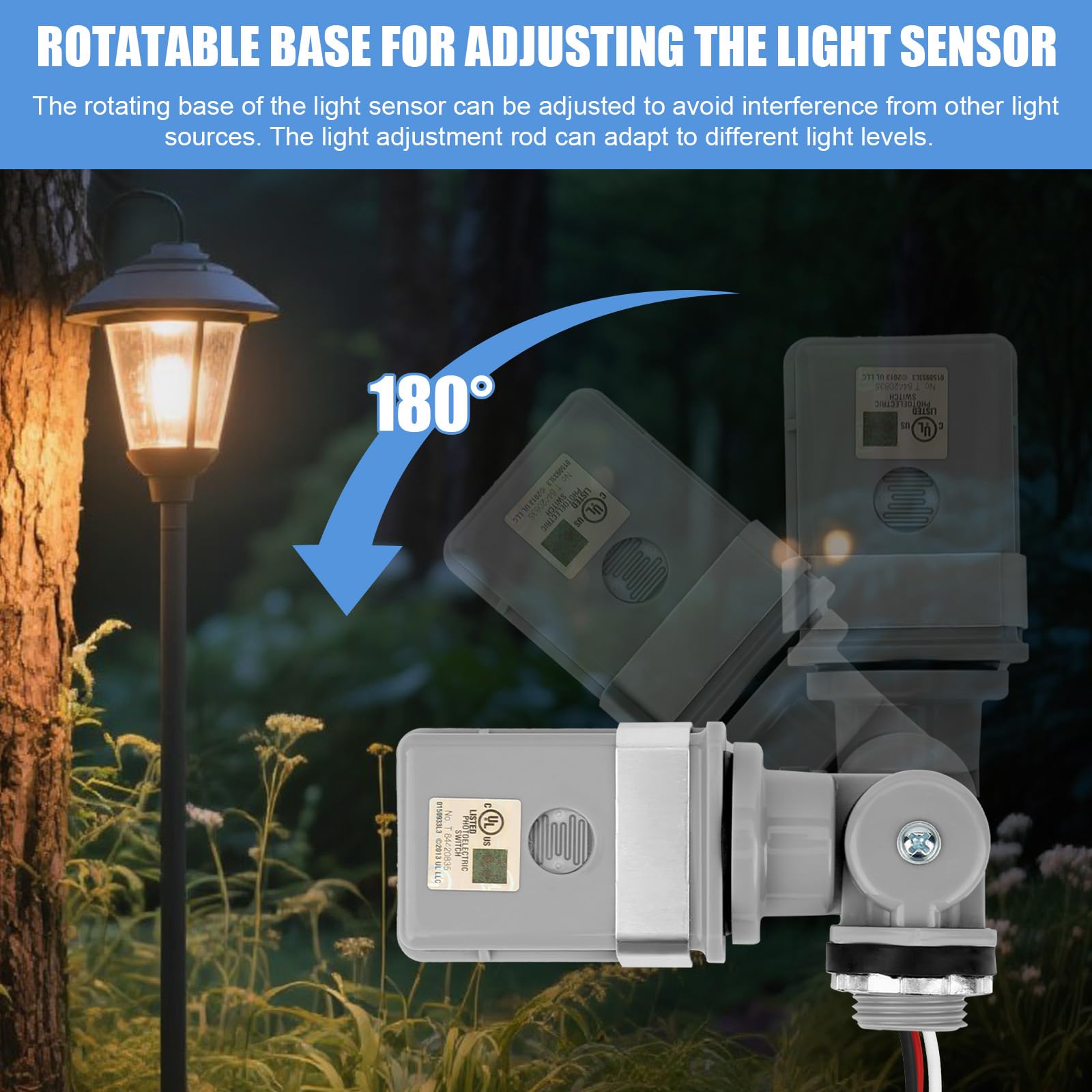 BTFO Photocell Sensor for Outdoor Lights 120VAC 50/60Hz Controls Lighting Dusk to Dawn IP54 Waterproof Photoelectric Switch with Swivel Mount for LED/Halogen/CFL in Street Yard Landscape - Image 4