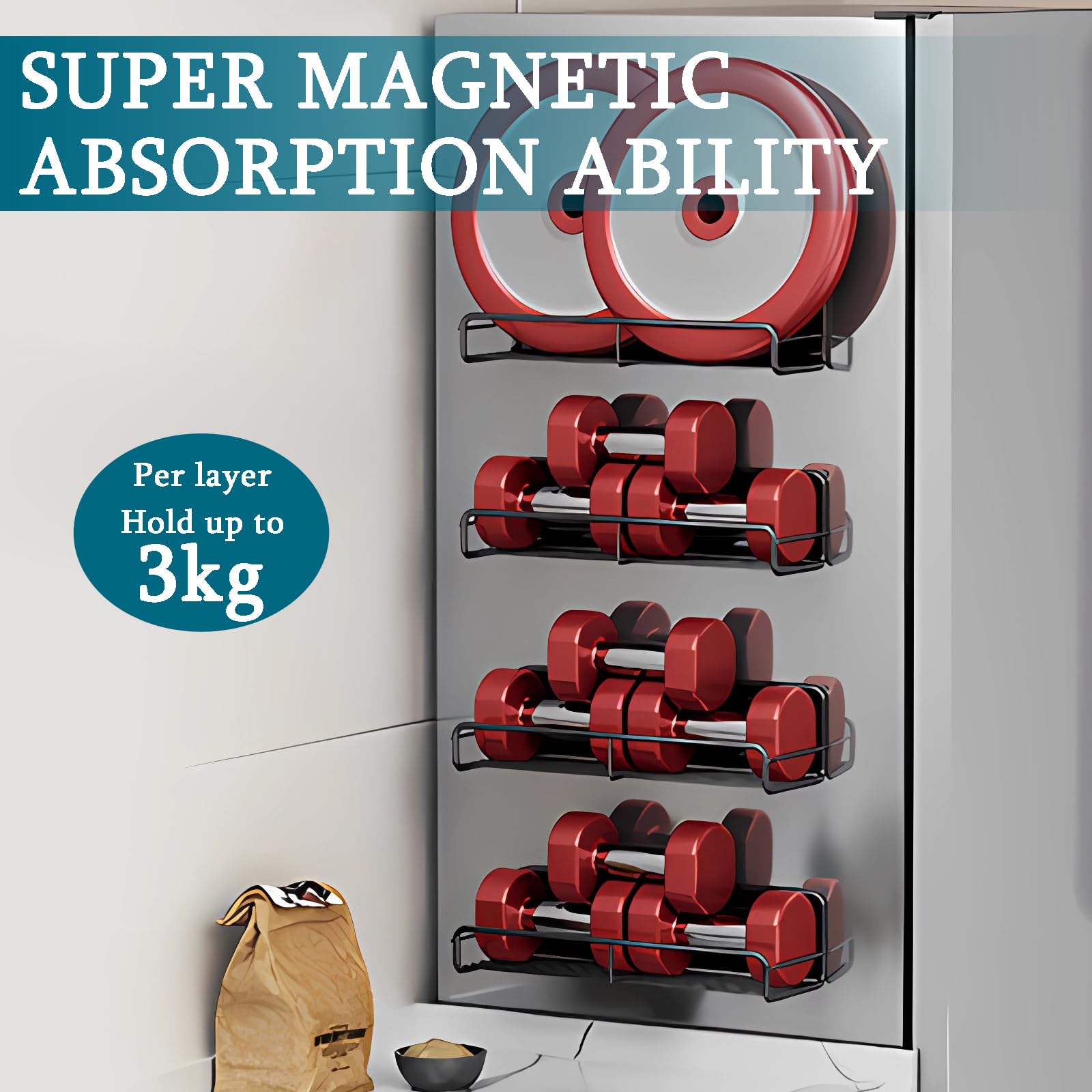 Portaspezie magnetico per frigorifero, mensola per spezie da parete, per microonde, per spezie, espositore per spezie, nero, set di 2