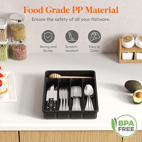 Miniatura 5 de Lifewit Bandeja organizadora de cajones de cubiertos, almacenamiento de cubiertos de plástico para cajón de cocina, divisor de cubiertos y