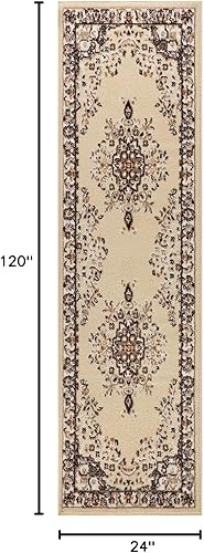 Miniatura 2 de Antep Rugs - Alfombra oriental de 2 x 10 con medallón tradicional para interiores (beige crema, 2 pies x 10 pies)