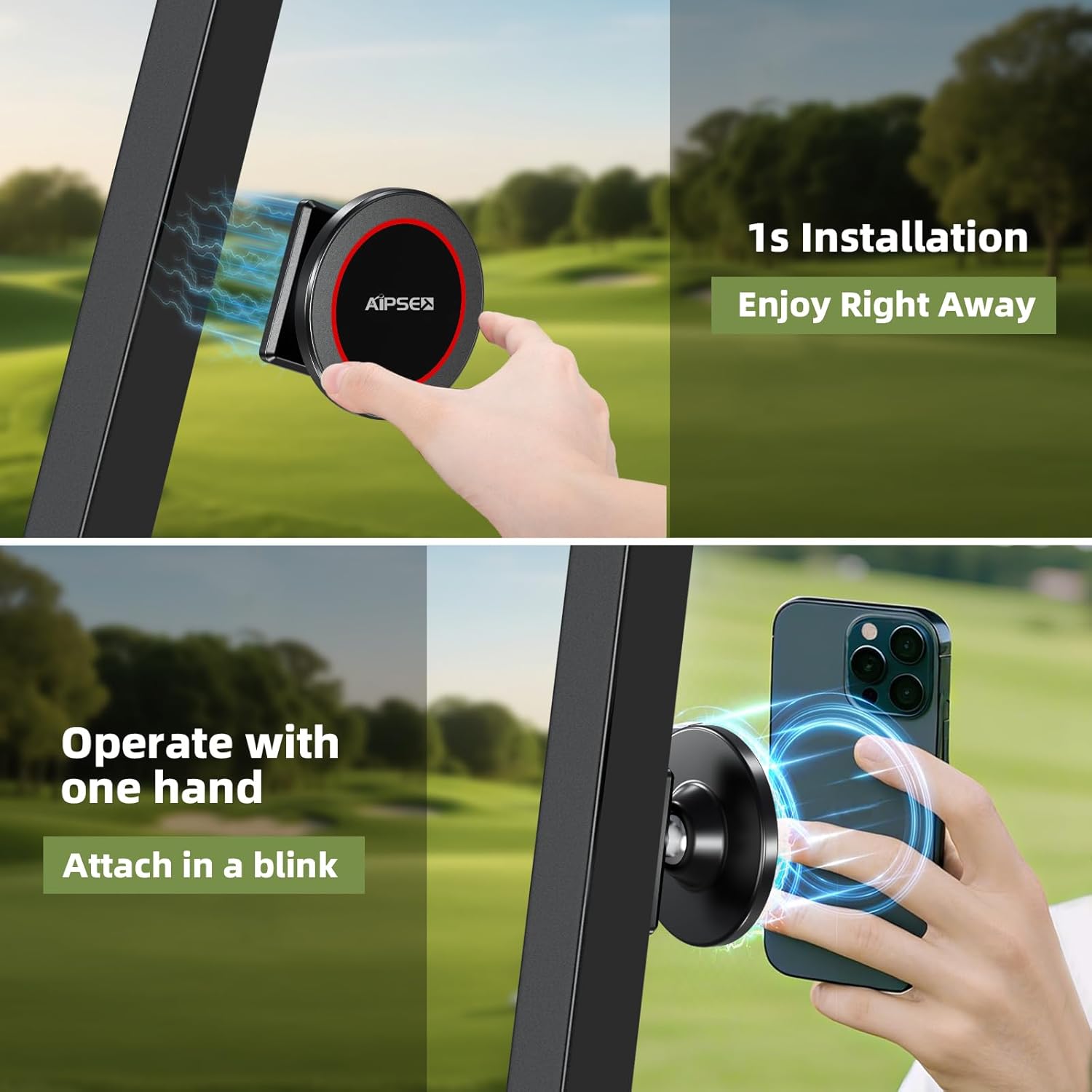 Magnetic Golf Cart Phone Holder with Strong Magnet for Magsafe Phone Mount Compatible with iPhone 12-16, Pock Size Cell Phone Holder Compatible with EZGO Club Car Yamaha & All Iron Body