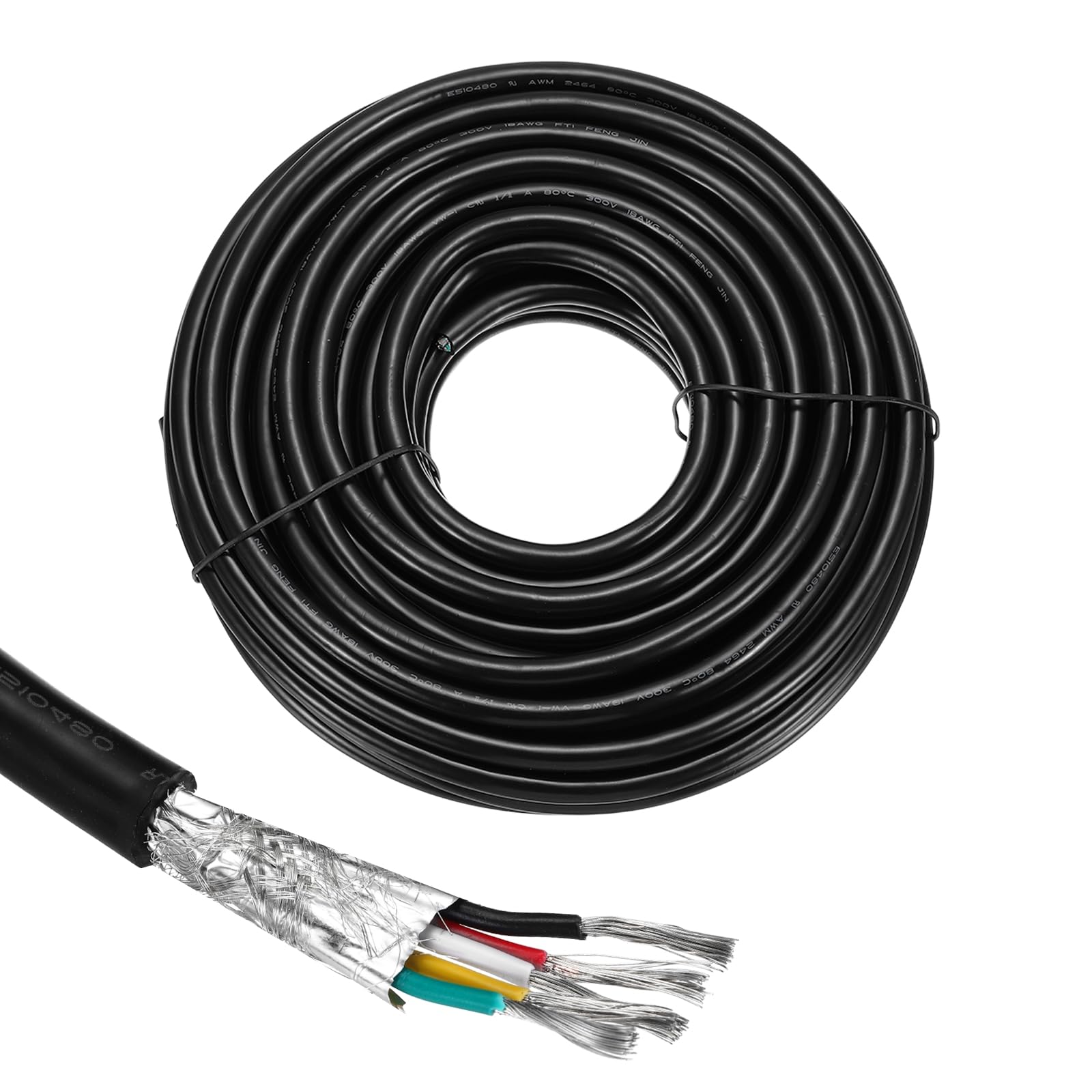 sourcing map 1 cavo schermato UL2464, 18 AWG, 15,24 m, 300 V, 5 conduttori, in PVC, con schermatura a doppio strato per elettrodomestici, cablaggio automobilistico