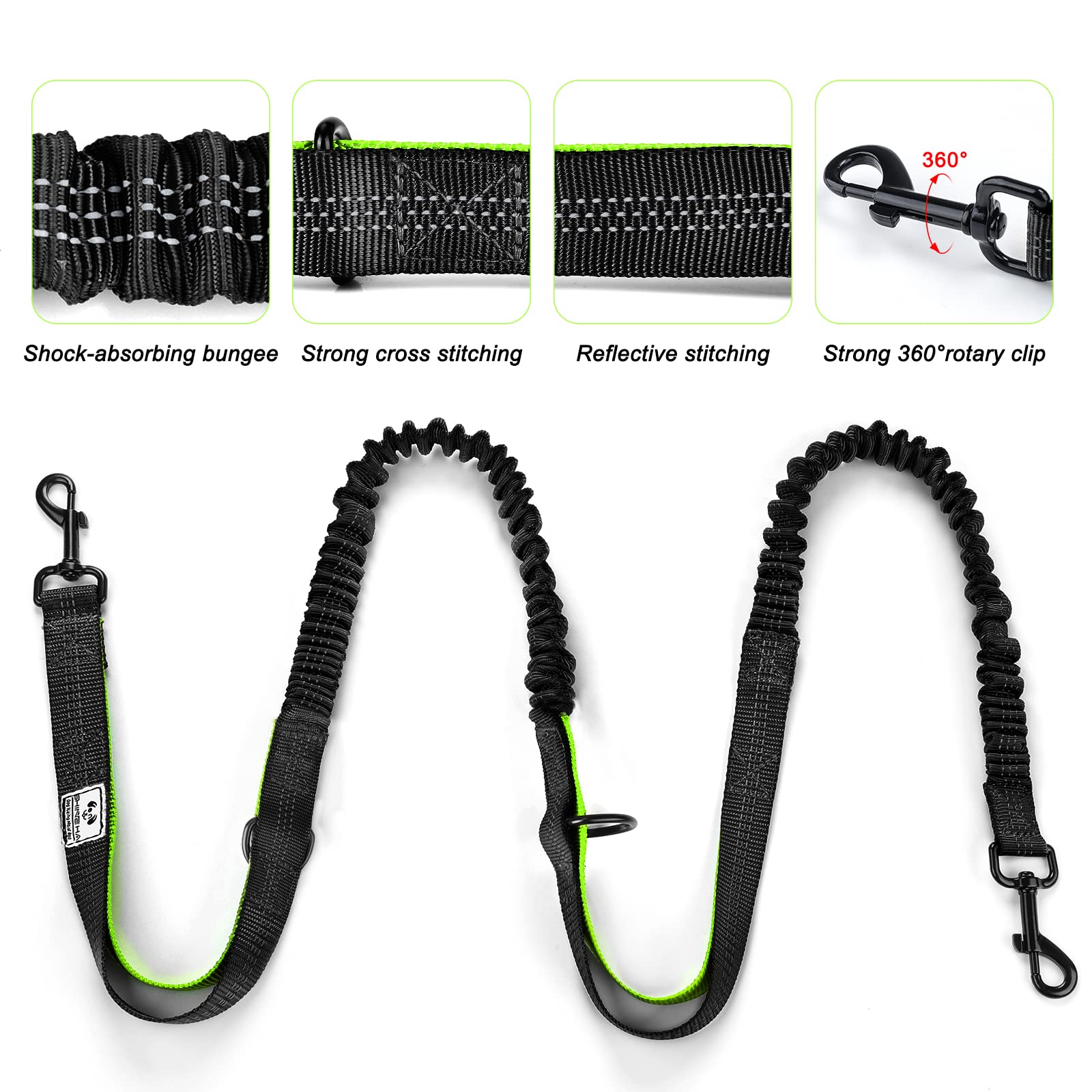 SHINE HAI Retractable Hands Free Dog Leash with Dual Bungees for 2 Dogs, Adjustable Waist Belt - Image 3