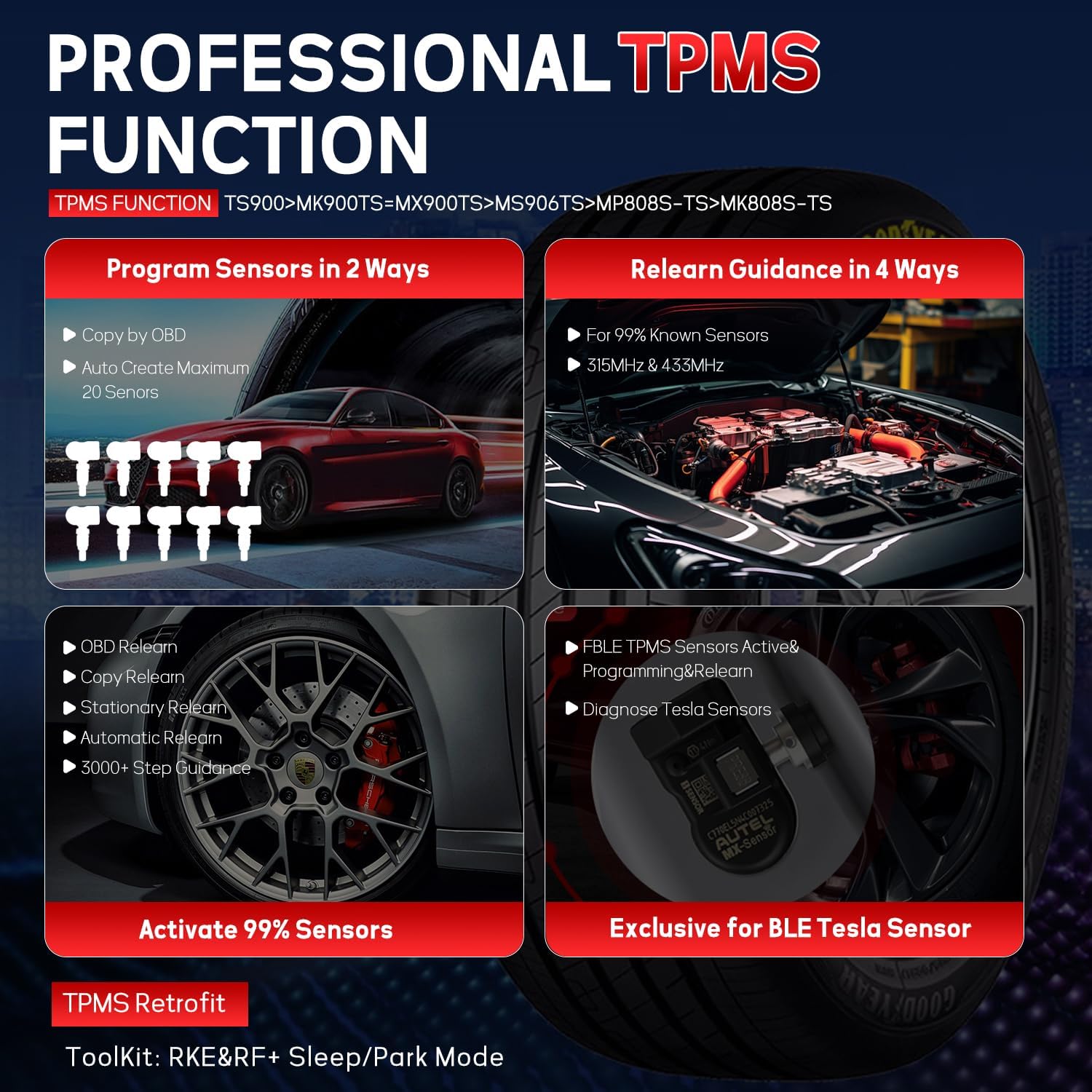 Autel MaxiTPMS TS900, Scanner & TPMS Programming Tool 2-in-1, Upgrade of MK900BT, MK900TS, MS906TS, MX900, MK900, All System Diagnosis, 40+Services CAN FD/DoIP Program Autel MX Sensors