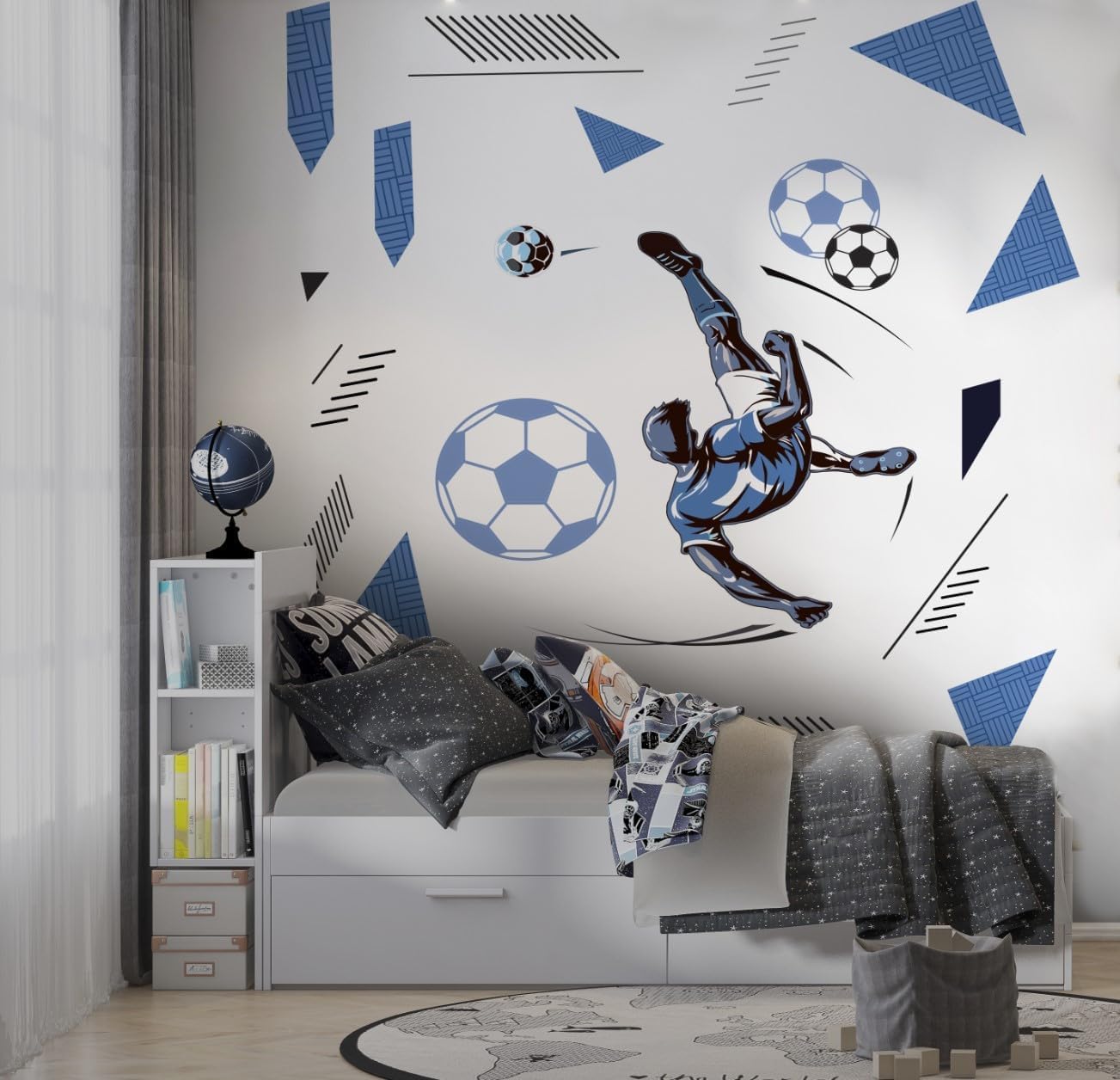 Soccer Themed Kids Wall Sticker, Football Wall Decal, Kids Room Decor Wall Sticker