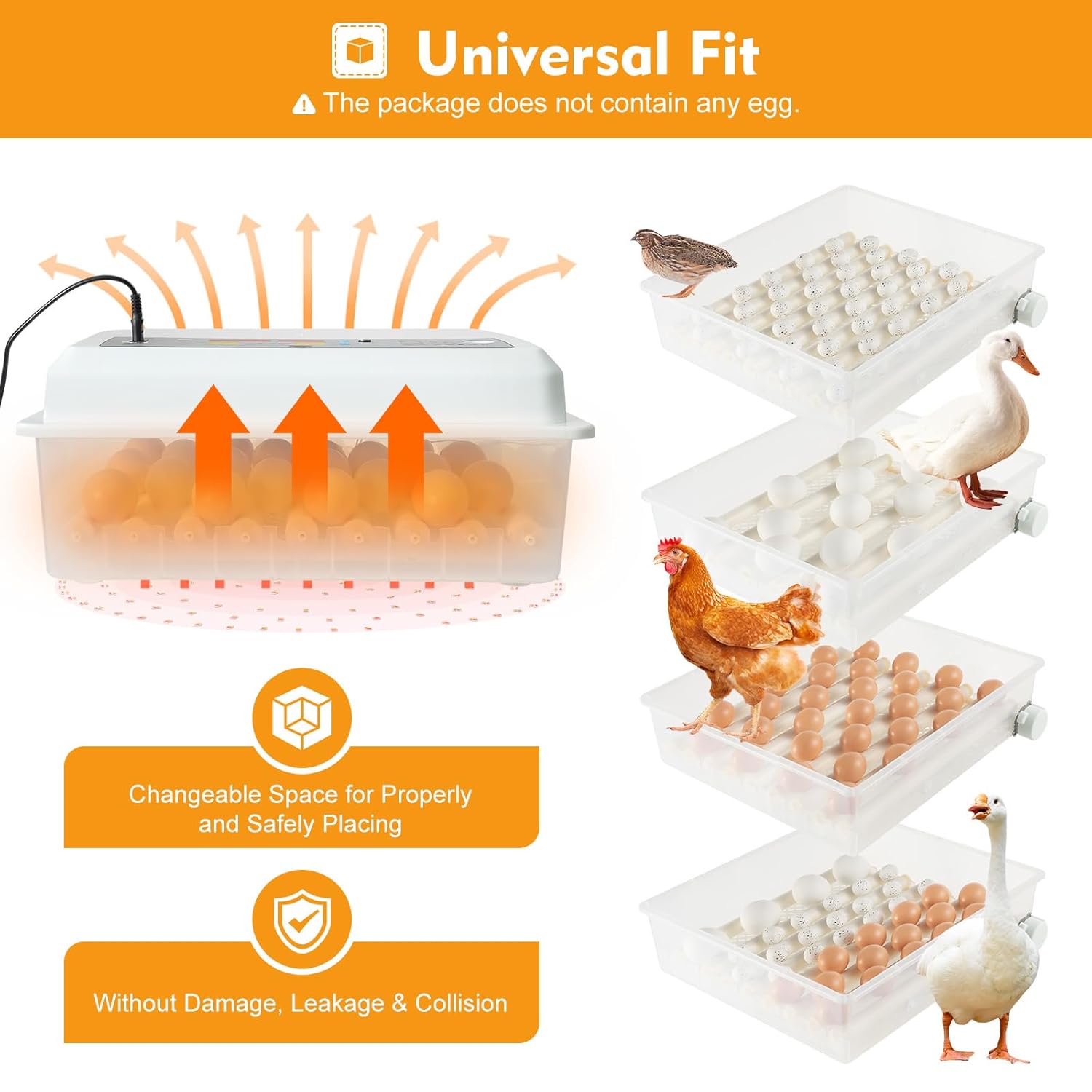 64-Egg Single-Layer Incubators, Poultry Incubators, Automatic Egg Rotation 360° Heat & Adjustable Egg Distance, Automatic Temperature Control System, for Hatching Chicks Quail Goose Pigeon Duck