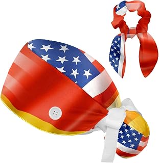 FVQL 2 Pieces Surgical Cap for Long Hair Scrub Cap with Hairband Nurse Cap, Germany and USA Flag