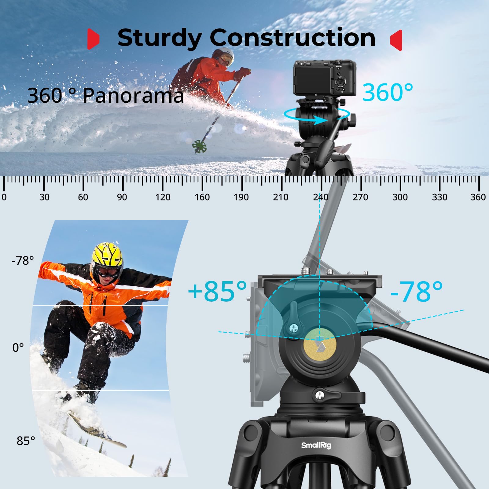 SMALLRIG Statyw wideo FreeSpeed ​​Heavy Duty, 75" z głowicą 360° Fluid do płytki MFT, z szybkim rozkładaniem jednym pokrętłem, z czaszą 75 mm, o udźwigu do 8 kg, do lustrzanek - FSD14