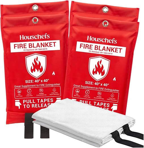 Houschefs Emergency Fire Blanket for Home and Kitchen - 2 Pack - Fire Suppression Blanket for Home Safety, 40” x 40” Firep...