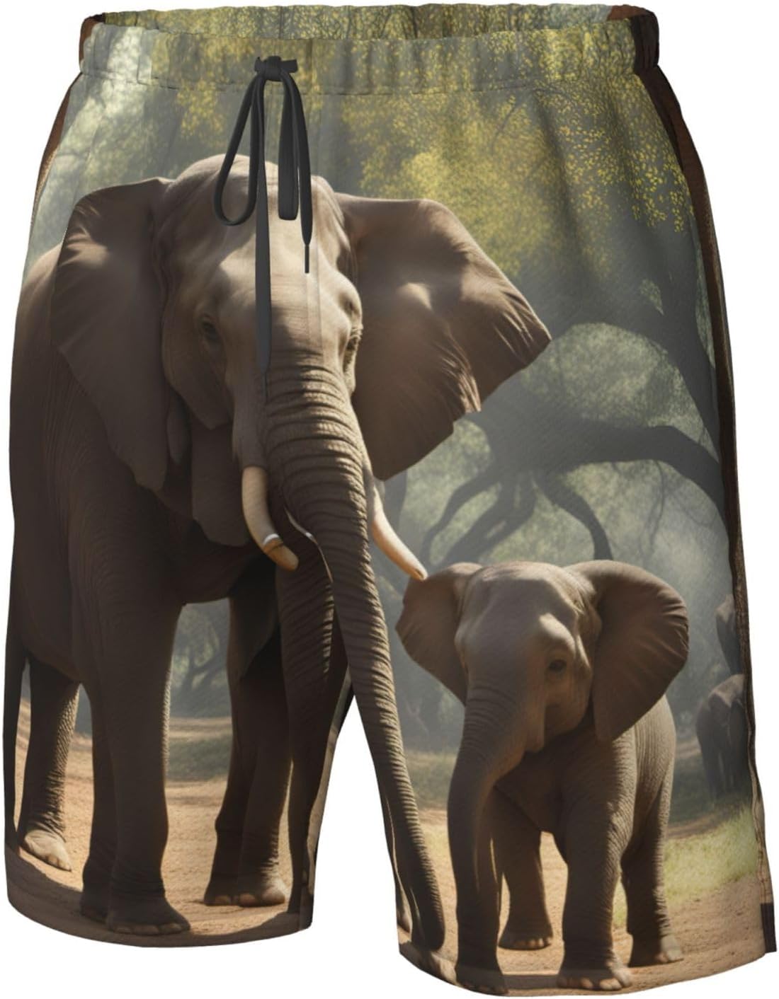 Elephant Print Men's Quick-Drying Shorts Casual Beach Pants Stretch Waist Shorts and Pockets