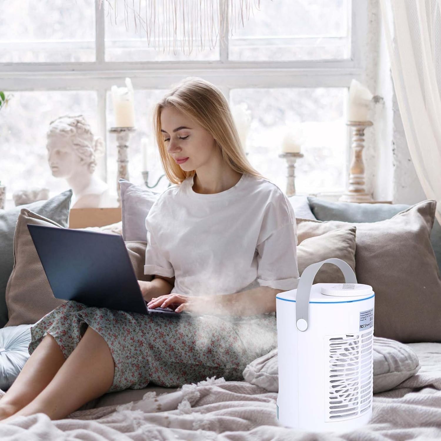 Portable Air Conditioners, 3 Wind Speeds Personal Cooling Fan with Night Light, 4 in 1 Air Cooler Mini Air Conditioner Portable for Home Office Room Car Camping