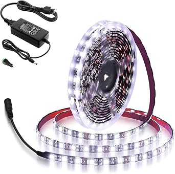 ALITOVE 16.4ft 5050 SMD Black PCB Cool White LED Flexible Strip Ribbon Light 5M 300 LEDs Waterproof IP65 DC 12V with 12V 5A Power Adapter for Home Garden Commercial Area Lighting