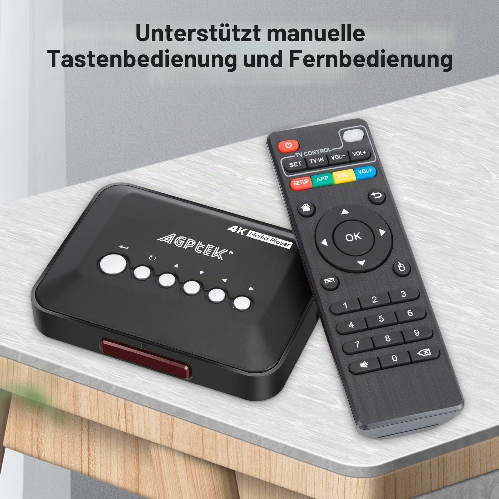 4 K @ 30 Hz Multimedia-Player TV HDMI mit HDMI/AV-Ausgang, HD Media Player für 14 TB HDD/512 G USB-Stick/SD/H.265 MP4, mit Fernbedienung für MP3 AVI RMVB MPEG etc.