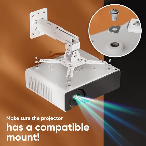 ONKRON Projector Ceiling Mount, 22 lbs Load Capacity, Height Adjustable Projector Mount Ceiling & Wall, Swivel and Tilt, Extendable Arm, Universal Mounting Bracket for Home Cinema, Office, White